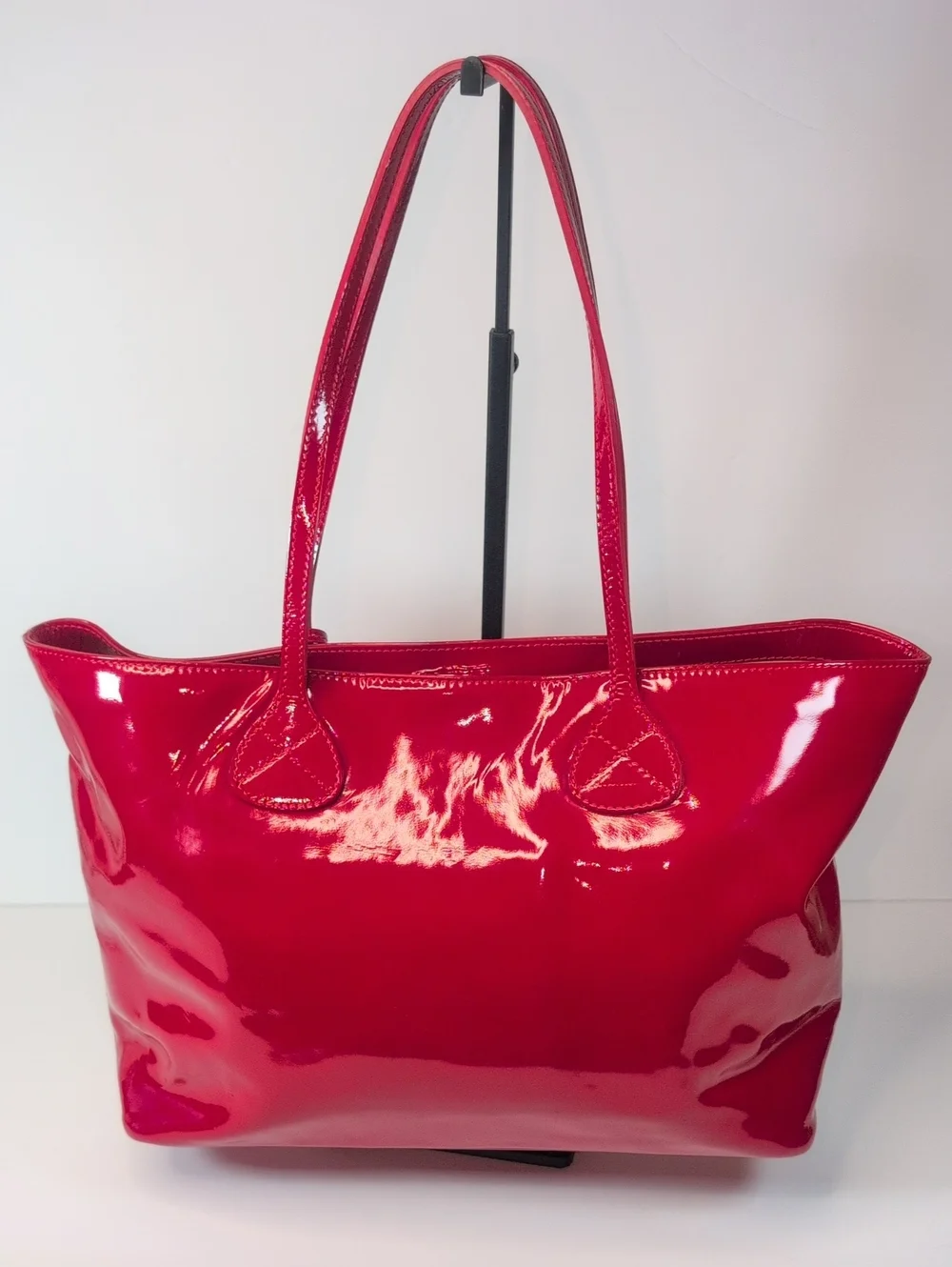 Celine Red Patent Leather Tote Bag With Padlock